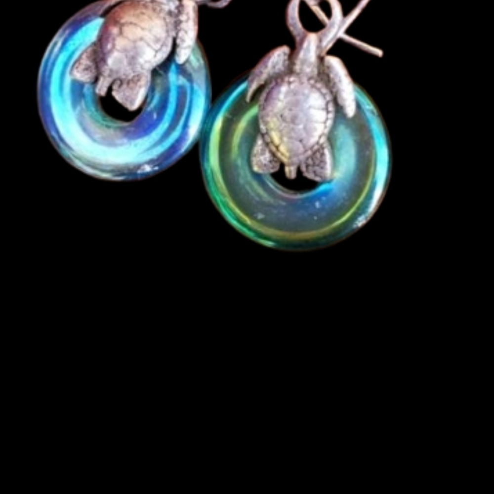 Vintage‎ art glass and sterling Coastal  earrings - Picture 9 of 9
